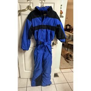 Vintage Profile Ski Snowsuit 80s Mens Size M Nylon Retro Blue Black Belted 90s